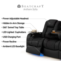 Seatcraft Anthem Sofa & Loveseat Italian Leather, Powered Headrest, Power Recline