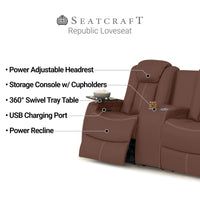 Seatcraft Republic Sofa Italian Leather, Powered Headrest, Power Recline