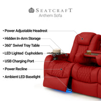 Seatcraft Anthem Sofa Italian Leather, Powered Headrest, Power Recline