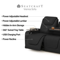 Seatcraft Vienna Loveseat Italian Leather, Powered Headrest & Lumbar, Power Recline