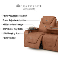 Seatcraft Vienna Sofa & Loveseat Italian Leather, Powered Headrest & Lumbar, Power Recline
