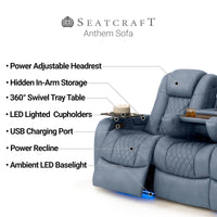 Seatcraft Anthem Sofa Italian Leather, Powered Headrest, Power Recline