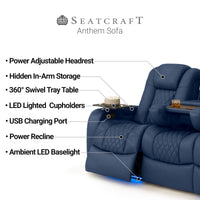 Seatcraft Anthem Sofa Italian Leather, Powered Headrest, Power Recline