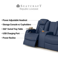 Seatcraft Republic Sofa Italian Leather, Powered Headrest, Power Recline
