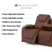 Seatcraft Vienna Sofa & Loveseat Italian Leather, Powered Headrest & Lumbar, Power Recline