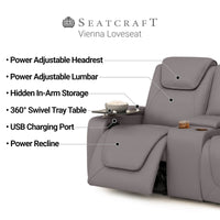 Seatcraft Vienna Sofa & Loveseat Italian Leather, Powered Headrest & Lumbar, Power Recline