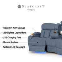 Seatcraft Niagara Italian Leather Sofa, Power or Manual Recline
