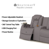 Seatcraft Republic Sofa & Loveseat Italian Leather, Powered Headrest, Power Recline
