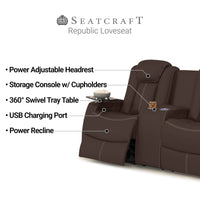 Seatcraft Republic Sofa Italian Leather, Powered Headrest, Power Recline