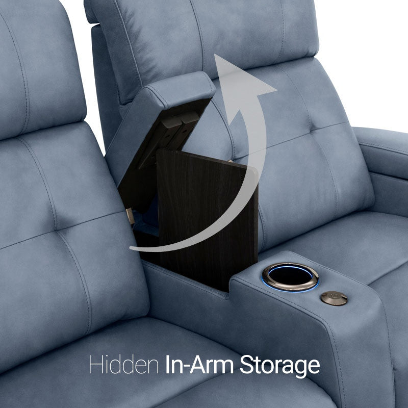 Hidden In-Arm Storage Armrests of this seat open