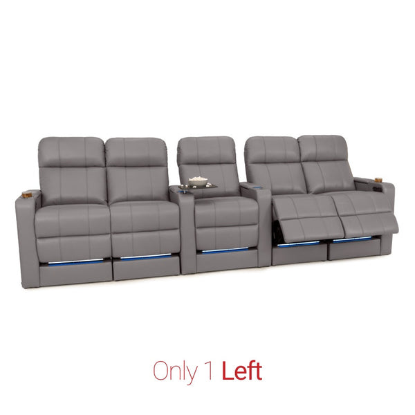 Monterey Gray Italian Leather BACKROW Theater Seating® Row of 5 Dual Loveseats