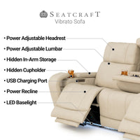 Seatcraft Vibrato SoundShaker Immersive Audio w/ Bluetooth Sync, Top Grain Leather Home Theater Sofa