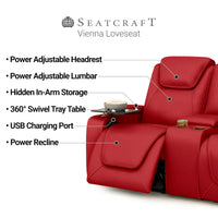 Seatcraft Vienna Loveseat Italian Leather, Powered Headrest & Lumbar, Power Recline