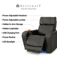 Seatcraft Vibrato SoundShaker Immersive Audio w/ Bluetooth Sync, Top Grain Leather Home Theater Recliner