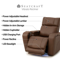 Seatcraft Vibrato SoundShaker Immersive Audio w/ Bluetooth Sync, Top Grain Leather Home Theater Recliner