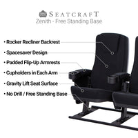 Seatcraft Zenith Free-Standing Base Movie Seats, Fabric, Black