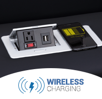 Wireless Charging Pad on the Fold-Down table of the Seatcraft Cavalry Sofa