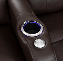 Black Home cinema seat with Blue Light Cupholders