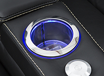LED Lighted Cupholders for home theater ambience on the Republic Sofa