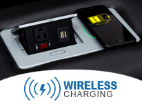 Wireless Charging Pad on Fold-down table of Omega Sofa