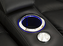 LED Lighted Cupholders in the arms of the Seatcraft Niagara